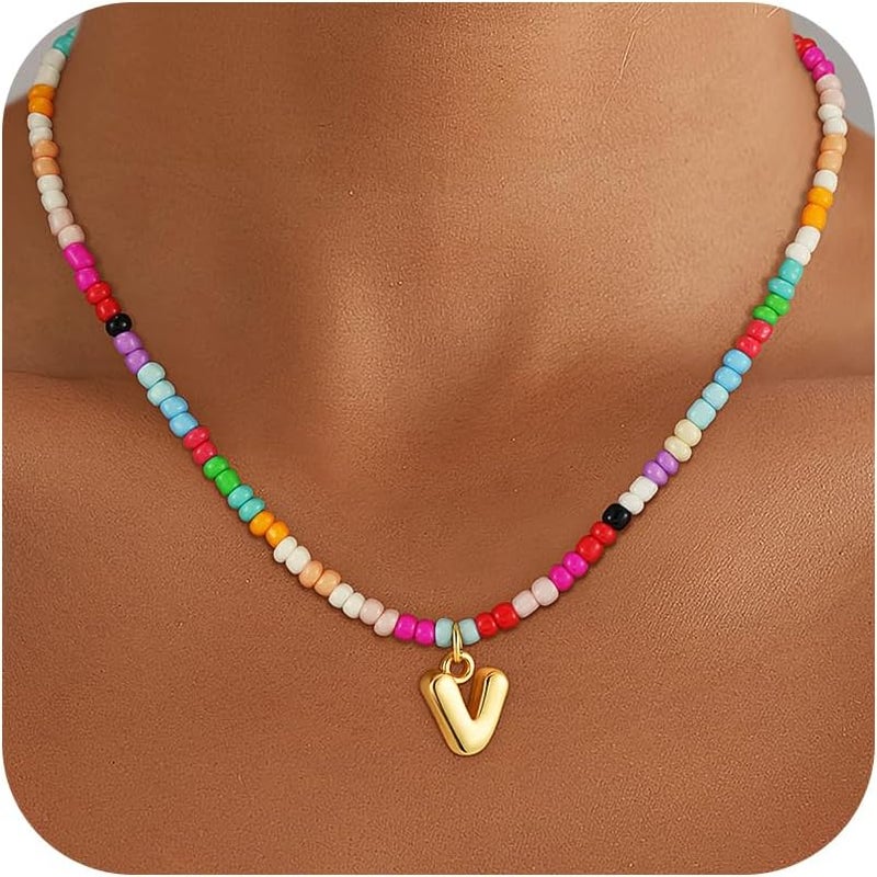 Maxcate Valentines Day Gifts for Kids Teen Girls Women - Bubble Colorful Initial Necklaces for Teen Girl Gifts Trendy Stuff Birthday Valentines Gift Choker Necklace for Women Girl Kids Jewelry - Image 1